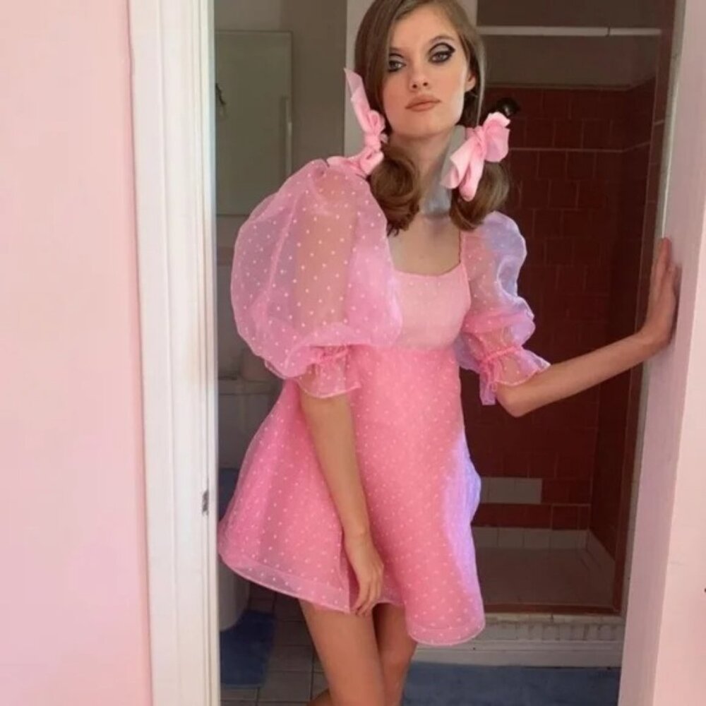 Selkie The Flirt Dress in Bubble Bath Pink w/White Dots Size XS NWT